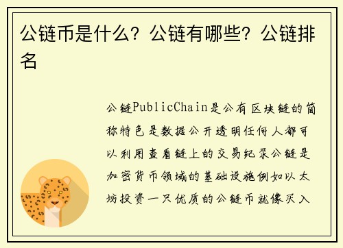 公链币是什么？公链有哪些？公链排名